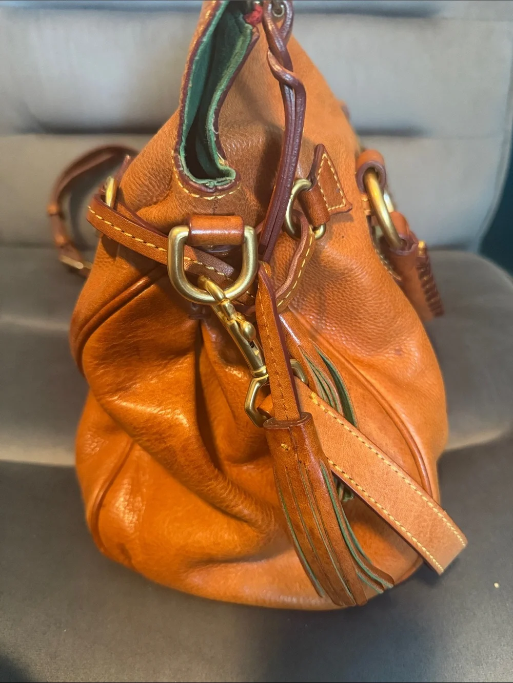 Dooney & Bourke Large Natural Florentine Satchel with crossbody strap